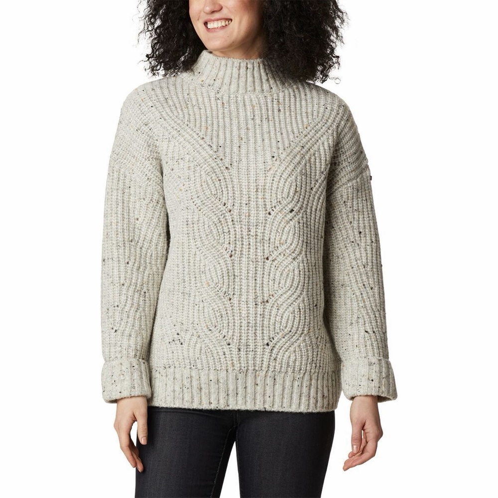 Columbia Pine Street Sweater Women’s Small Ivory Chunky Cable Knit Mock Neck